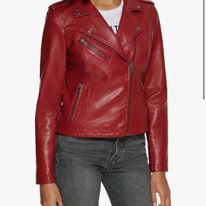 Levi's Red Leather Moto Jacket with Asymmetrical Zipper